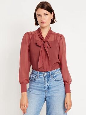 NWT Old Navy Tie-Neck Blouse in Dusty Rose